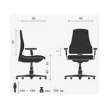 Dibujo técnico del Sillón de alta gama OFFICE RS1 con un ancho de 55 cm de Topstar