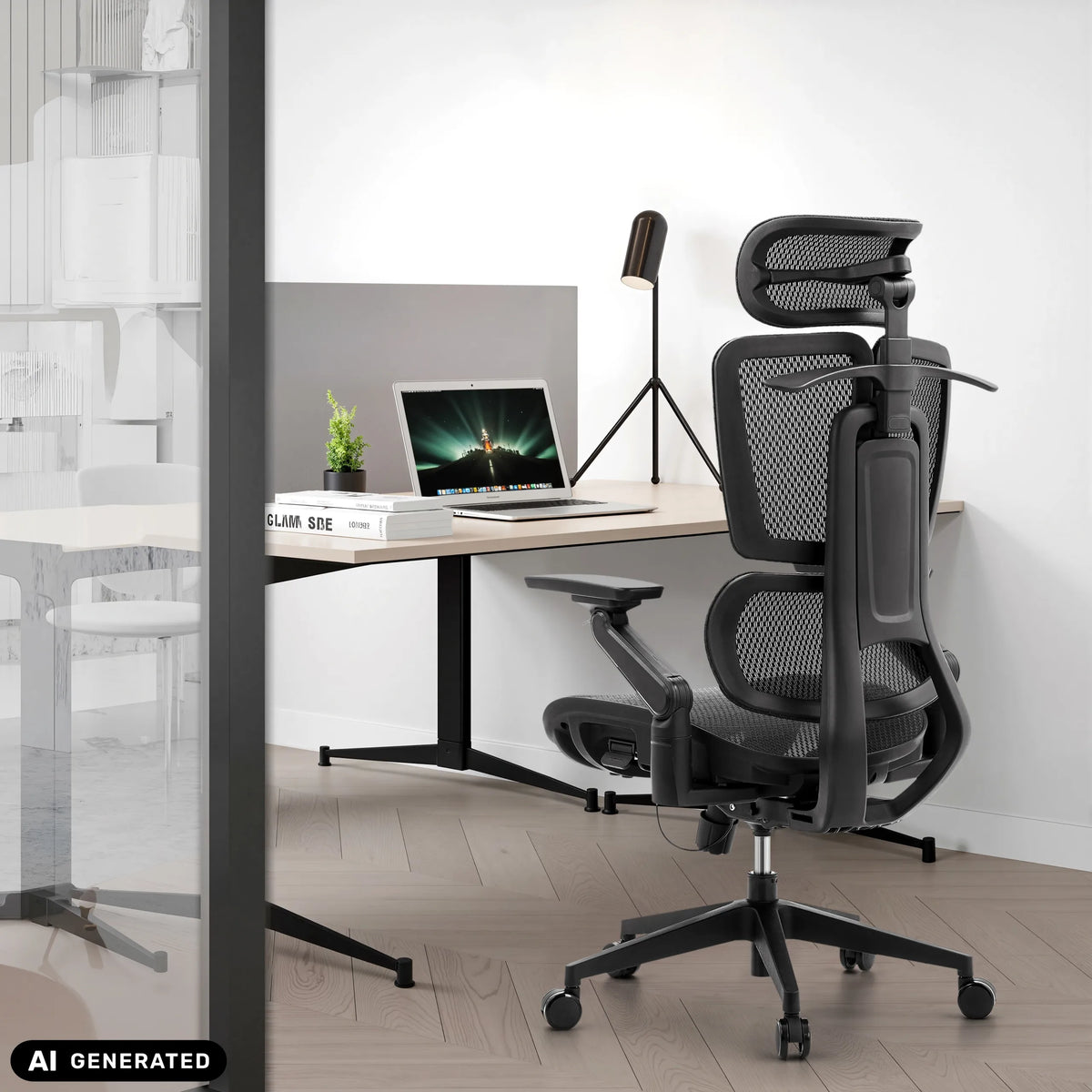 Silla de oficina profesional Ergo U2 Pro3 con malla de nailon en color negro de hjh OFFICE (imagen generada por IA)