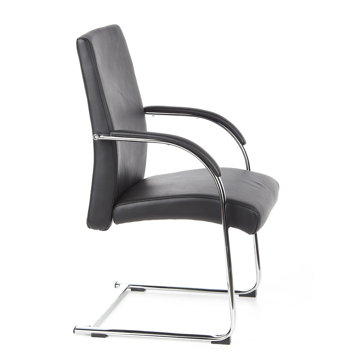 Silla de viga voladiza BAROLO V negra con reposabrazos y estructura de patín cromada de hjh OFFICE – vista de 360° (vista lateral 80°)