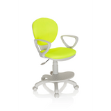Silla giratoria para niños KID COLOUR G1 verde con reposabrazos grises y base de cinco ruedas de hjh OFFICE – vista de 360° (vista frontal en diagonal 40°)