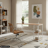 Escritorio Easy Up2 en blanco y roble con estantería integrada de hjh LIVING (imagen generada por IA)