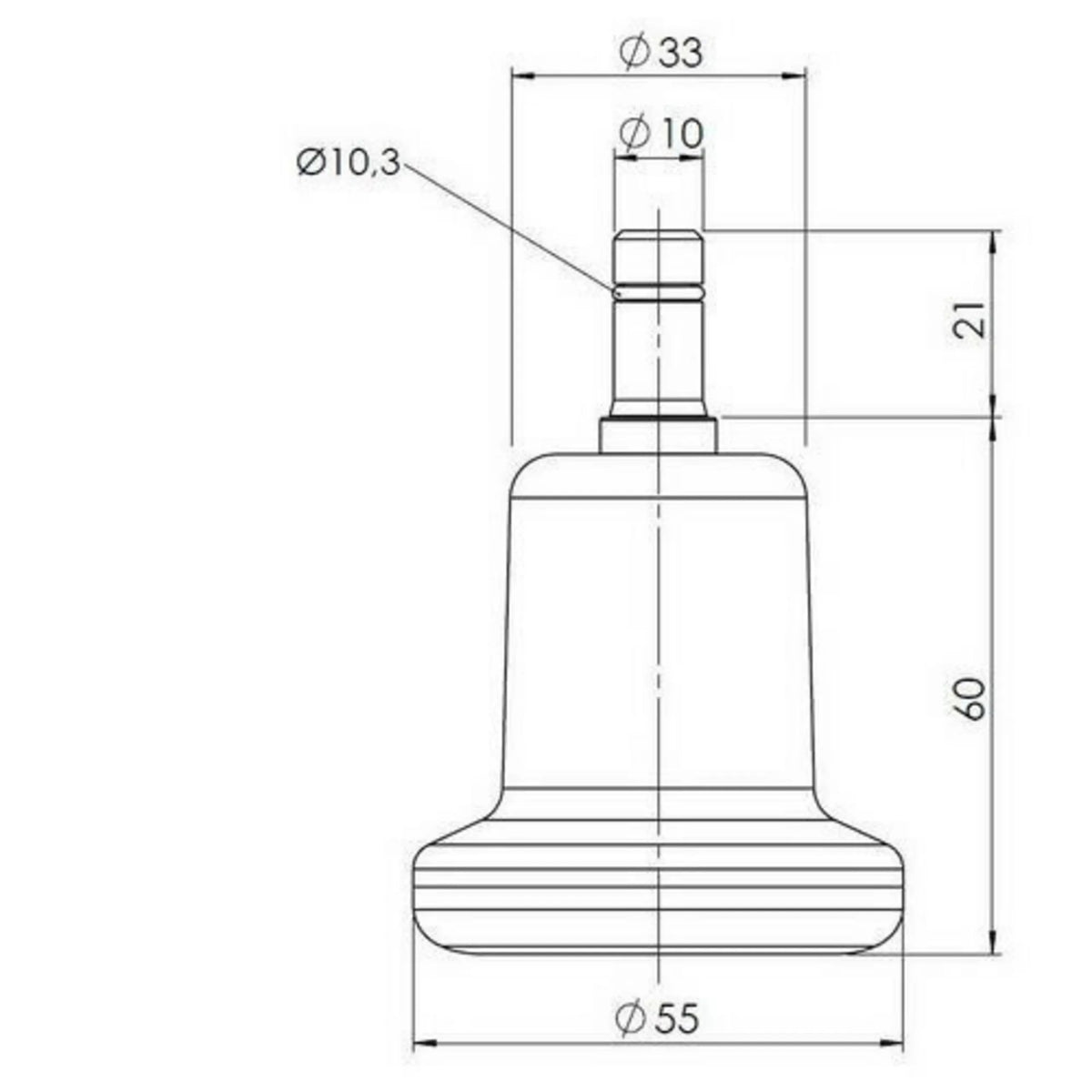 Dibujo técnico del deslizador para sillas 5 x STAND Nr. 10 con un diámetro de 55 mm de hjh OFFICE