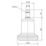 Dibujo técnico del deslizador para sillas 5 x STAND Nr. 10 con un diámetro de 55 mm de hjh OFFICE