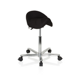 taburete de silla de montar MOVE-TEC 3D PRO I negro con una base de cinco ruedas de hjh OFFICE – vista de 360° (vista frontal en diagonal 40°)