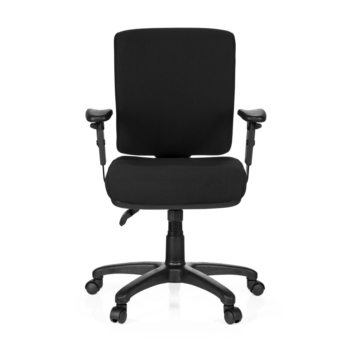 Silla de oficina profesional ZENIT BASE negra con reposabrazos y base de cinco ruedas de hjh OFFICE – vista de 360° (vista frontal 0°)