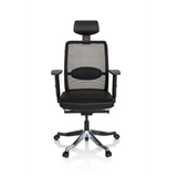 Sillón de alta gama SENATOR PRO negro con respaldo de malla, reposacabezas y base de cinco ruedas de hjh OFFICE – vista de 360° (vista frontal 0°)