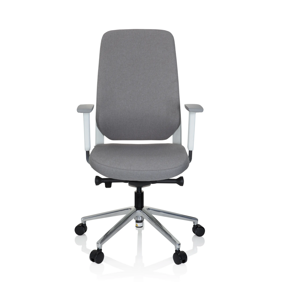 Silla de oficina profesional CHIARO T4 WHITE gris con reposabrazos y una base de cinco ruedas de hjh OFFICE – vista de 360° (vista frontal 0°)