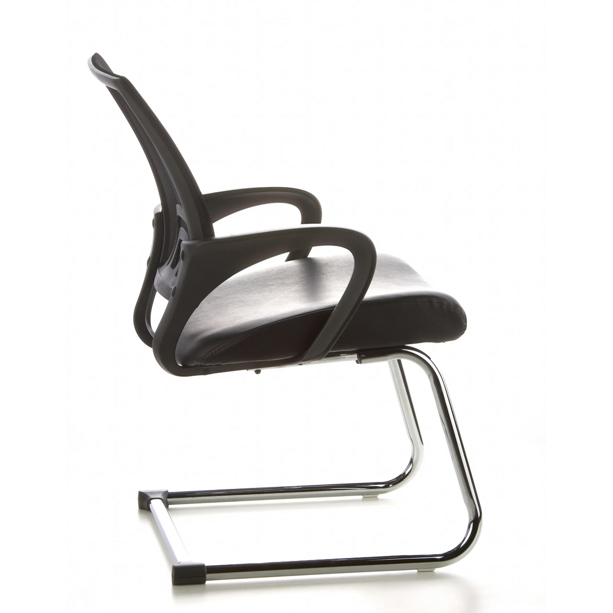 Silla de viga voladiza VISTO NET V negra con respaldo de malla, asiento acolchado y reposabrazos de hjh OFFICE – vista de 360° (vista lateral 100°)
