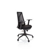 Silla Home Office FALUN BASIC negra con respaldo de malla y base de cinco ruedas de hjh OFFICE – vista de 360° (vista frontal en diagonal 60°)
