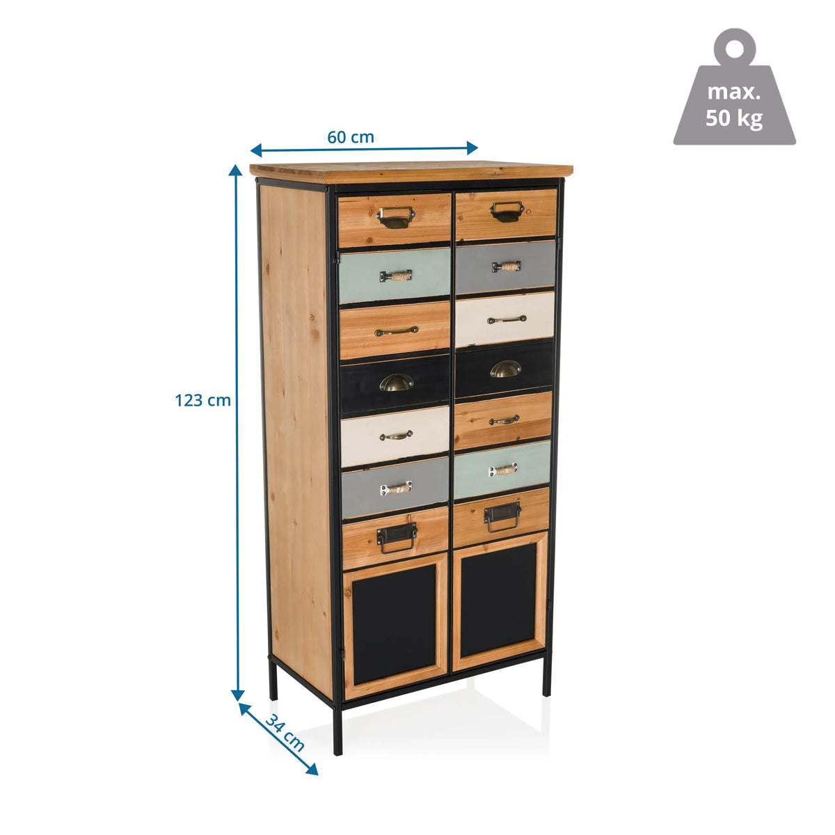 Vista de dimensiones de la Cómoda CONTINENTO HIGH con 123 × 60 cm y una capacidad de carga de 50 kg de hjh LIVING