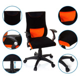 Silla giratoria para niños KIDDY PRO AL en negro-naranja con vistas detalladas de los reposabrazos y la base en estrella de hjh OFFICE