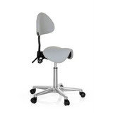 taburete de silla de montar TOP WORK 20 gris con respaldo y base de cinco ruedas de hjh OFFICE – vista de 360° (vista frontal en diagonal 60°)