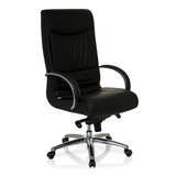 Silla giratoria XXL F 400 negra de cuero con base de estrella y cinco ruedas de hjh OFFICE – vista de 360° (vista frontal en diagonal 40°)