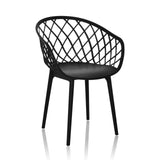Silla nórdica BEGIO B negra con respaldo de rejilla y cuatro patas de hjh OFFICE – vista de 360° (vista frontal en diagonal 30°)