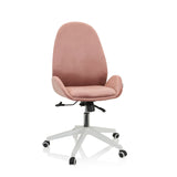 Silla Home Office AVEA rosa con reposabrazos y base blanca de cinco ruedas de hjh OFFICE – vista de 360° (vista frontal 20°)
