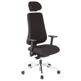 Silla de oficina profesional PRO-TEC 400 negra con reposacabezas, reposabrazos y base de cinco ruedas de hjh OFFICE – vista de 360° (vista frontal en diagonal 40°)