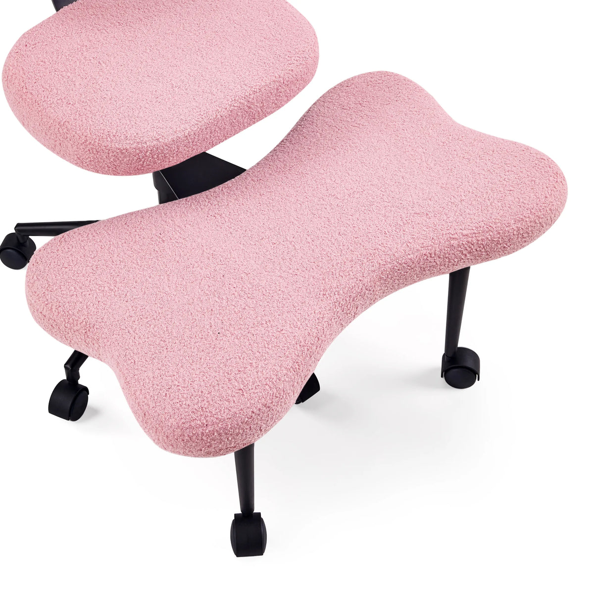 Tapizado rosa texturizado de la silla de meditación Asanasit sobre una estructura negra con ruedas de hjh LIVING