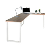 escritorio de esquina WORKSPACE BASIC I en aspecto nogal con estructura blanca de hjh OFFICE
