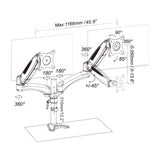 Dibujo técnico del Soporte de monitor VM-MG2 con una anchura máxima de 1166 mm de hjh OFFICE