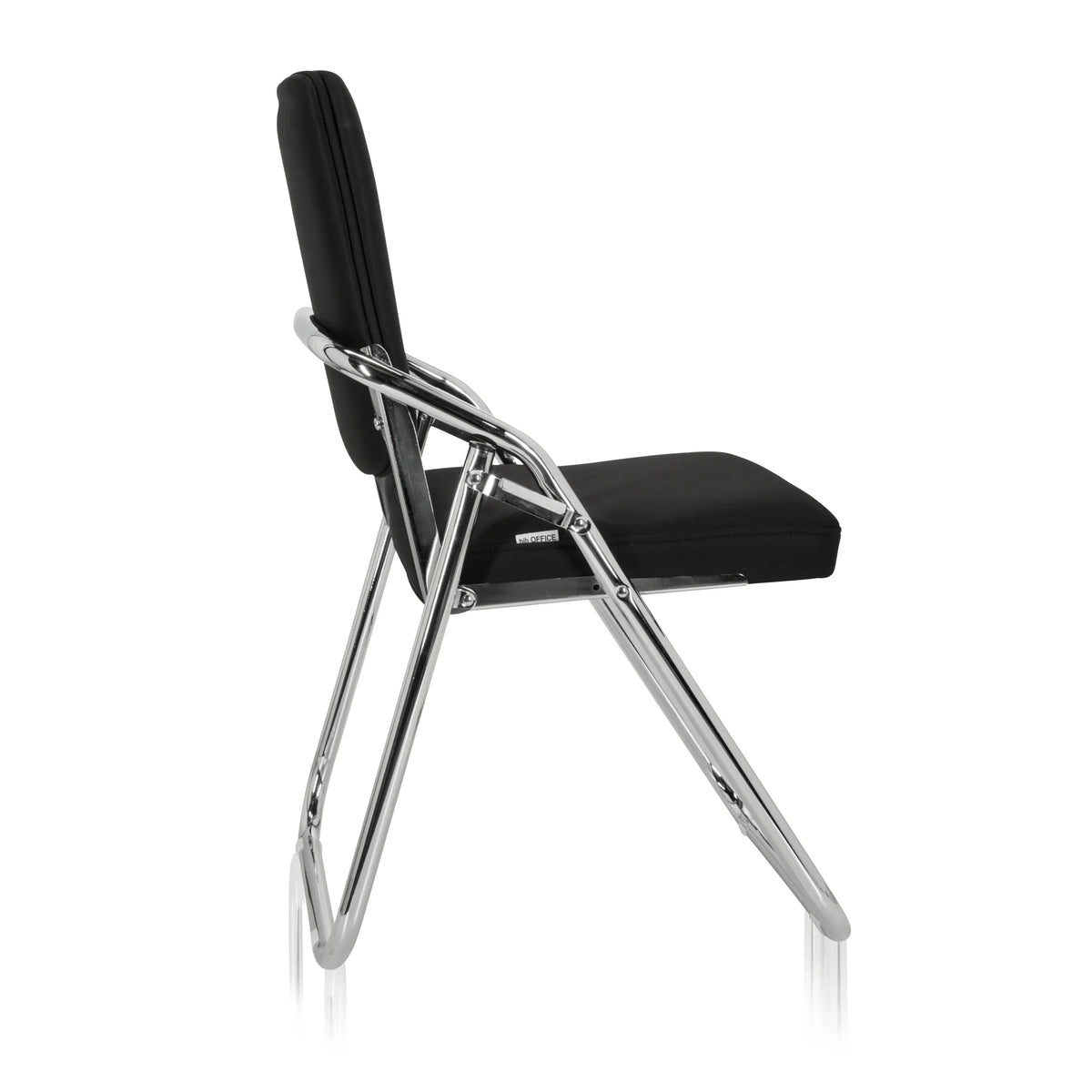 Silla plegable ESTO negra con funda de tela y estructura cromada de hjh OFFICE – vista de 360° (vista lateral 100°)