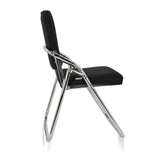 Silla plegable ESTO negra con funda de tela y estructura cromada de hjh OFFICE – vista de 360° (vista lateral 100°)