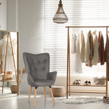 Sillón tapizado gris HAVENIO I con capitoné, reposabrazos y cuatro patas de madera clara de hjh LIVING