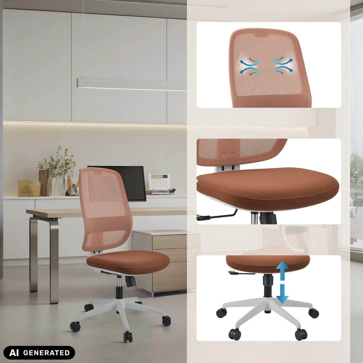 Silla de oficina profesional Minoro W en blanco-marrón con detalles del respaldo y la altura del asiento de hjh OFFICE (imagen generada por IA)