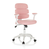 Silla giratoria para niños KID ERGOLINO W rosa con respaldo segmentado y base blanca de cinco ruedas de hjh OFFICE – vista de 360° (vista frontal en diagonal 30°)