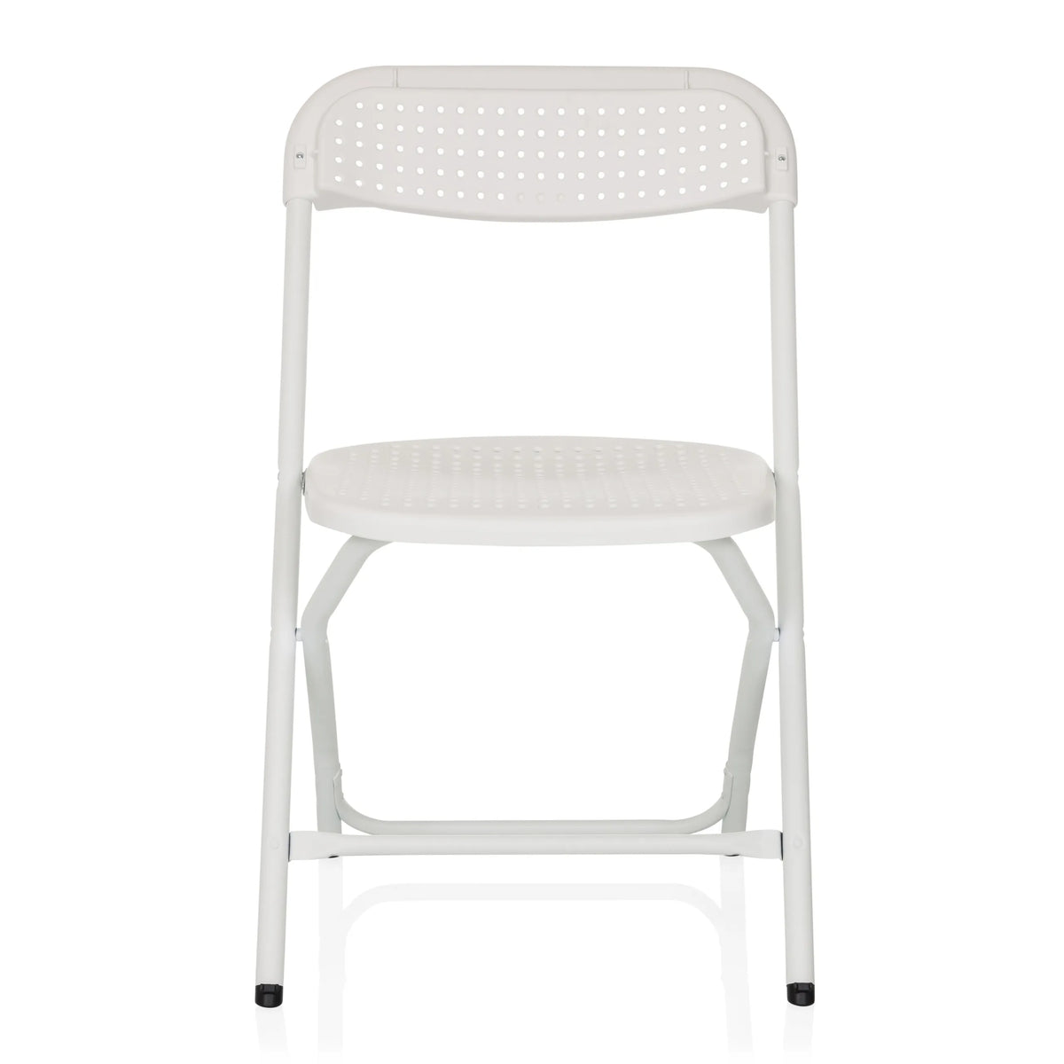 Silla de exterior blanca TUDELA XXL PRO W con asiento y respaldo perforados de hjh OFFICE – vista de 360° (vista frontal 0°)