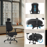 Reposacabezas y asiento ajustables de la Silla giratoria XXL 24 HOURS BASIC en negro de hjh OFFICE