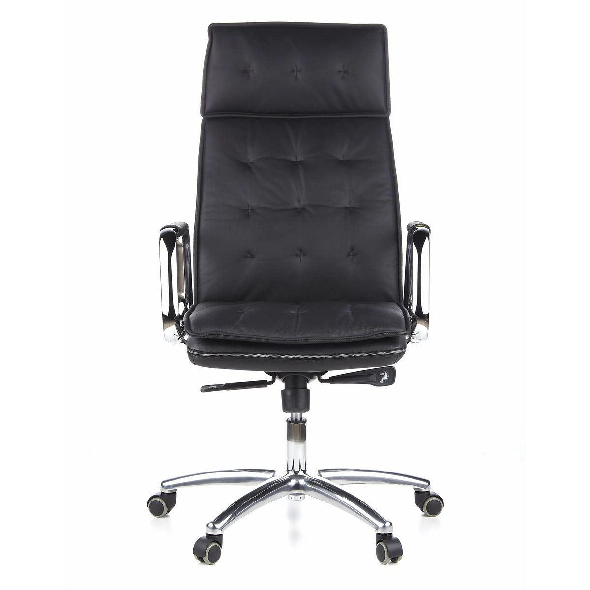 Sillón de oficina profesional VILLA 20 negro con tapicería acolchada y base de cinco ruedas de hjh OFFICE – vista de 360° (vista frontal 0°)