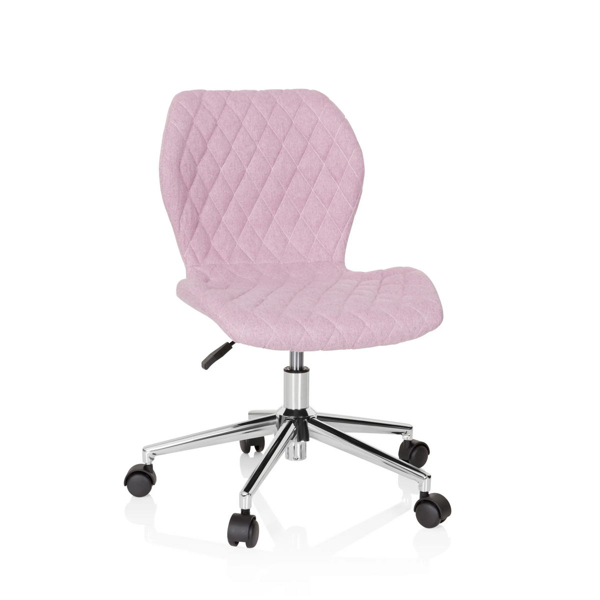 Silla giratoria para niños JOY II rosa con efecto acolchado y base de cinco ruedas de hjh OFFICE – vista de 360° (vista frontal 20°)