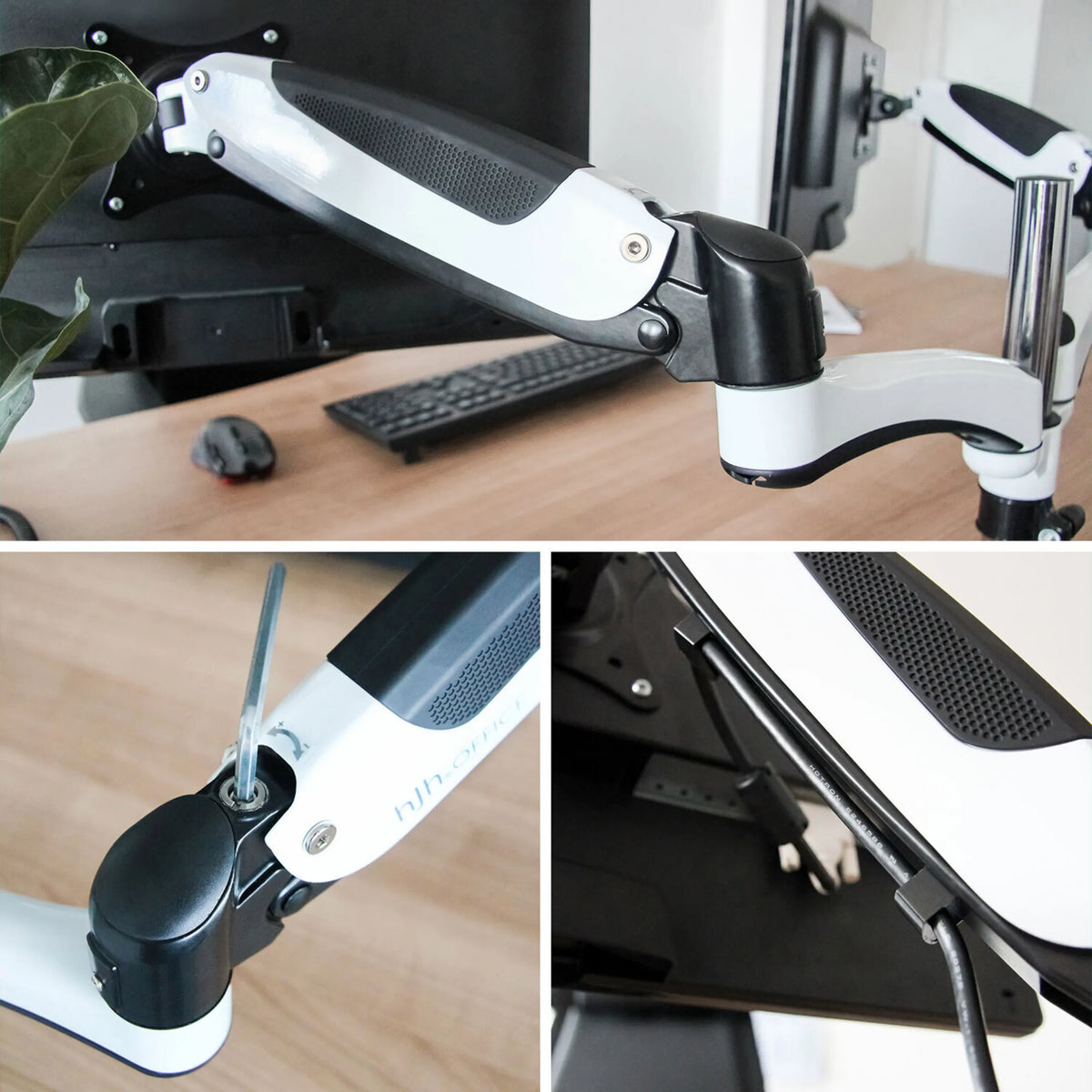Brazo articulado y gestión de cables del Soporte de monitor VM-MG2 en blanco-negro de hjh OFFICE