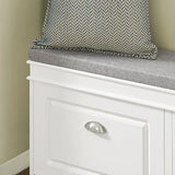 Cajón blanco con tirador plateado y superficie de asiento gris del Armario zapatero ESTHA I de hjh LIVING