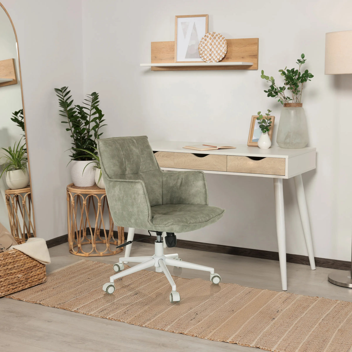 Silla Home Office SOLAO LIFE W gris con tapizado de tela y base blanca con ruedas de hjh LIVING