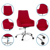 Silla Home Office roja SHAKE 100 con vistas detalladas del tapizado, el pistón de gas y las ruedas dobles de hjh OFFICE