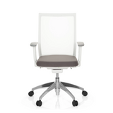 Silla de oficina profesional ASPEN WHITE en gris y blanco con respaldo de malla y base de cinco ruedas de hjh OFFICE – vista de 360° (vista frontal 0°)