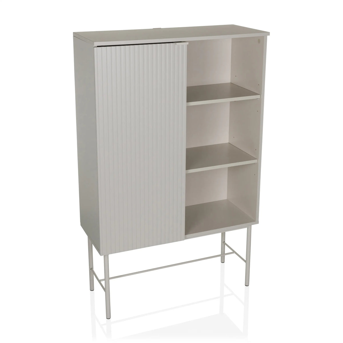 estante gris SIO con un compartimento de puerta acanalada, dos estantes abiertos y estructura de hjh LIVING – vista de 360° (vista frontal 15°)