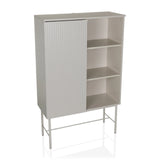 estante gris SIO con un compartimento de puerta acanalada, dos estantes abiertos y estructura de hjh LIVING – vista de 360° (vista frontal 15°)