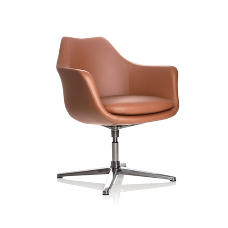 Sillón lounge ARTEMIA con tapicería de cuero marrón y base de metal en forma de cuatro estrellas de hjh OFFICE