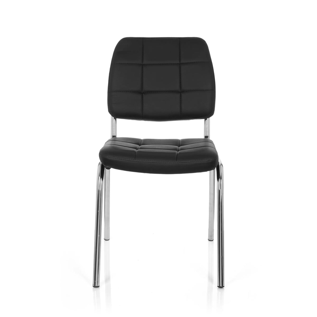 Silla de cuatro patas PICENO V negra con tapicería acolchada y estructura de cromo de hjh OFFICE – vista de 360° (vista frontal 0°)