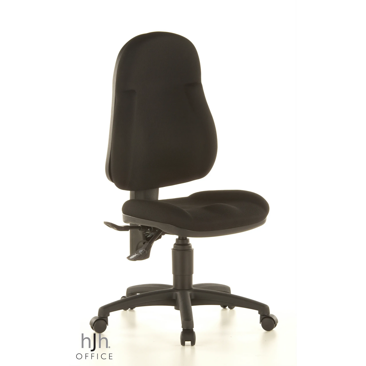 Silla Home Office WELLPOINT 10 negra con base de estrella y cinco ruedas de Topstar – vista de 360° (vista frontal en diagonal 40°)
