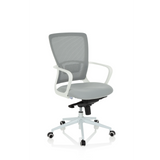 Silla Home Office ESTRIA gris con respaldo de malla y base de cinco ruedas de hjh OFFICE – vista de 360° (vista frontal en diagonal 40°)