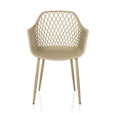 Silla de exterior beige BEGIO L con respaldo de malla y cuatro patas de hjh LIVING – vista de 360° (vista frontal 0°)