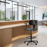 Silla de mostrador TOP WORK B1 negra con reposapiés y ruedas de hjh OFFICE