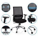 Silla de oficina profesional PROFONDO en negro con reposabrazos ajustables y respaldo de malla de hjh OFFICE