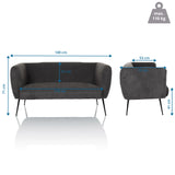 Plano dimensional del sofá de diseño HAYRIVER con un ancho de 140 cm y una profundidad de 73 cm de hjh LIVING