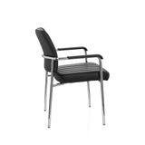 Silla de cuatro patas SOMOS V negra con tapizado de cuero sintético, acolchado capitoné y reposabrazos de hjh OFFICE – vista de 360° (vista lateral 100°)