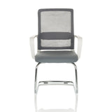 Silla de viga voladiza VISITER W gris con respaldo de malla, reposabrazos y estructura cromada de hjh OFFICE – vista de 360° (vista frontal 0°)