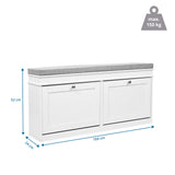 Plano dimensional del armario zapatero Estha 11 con 104 × 52 cm y una capacidad de carga máxima de 150 kg de hjh LIVING